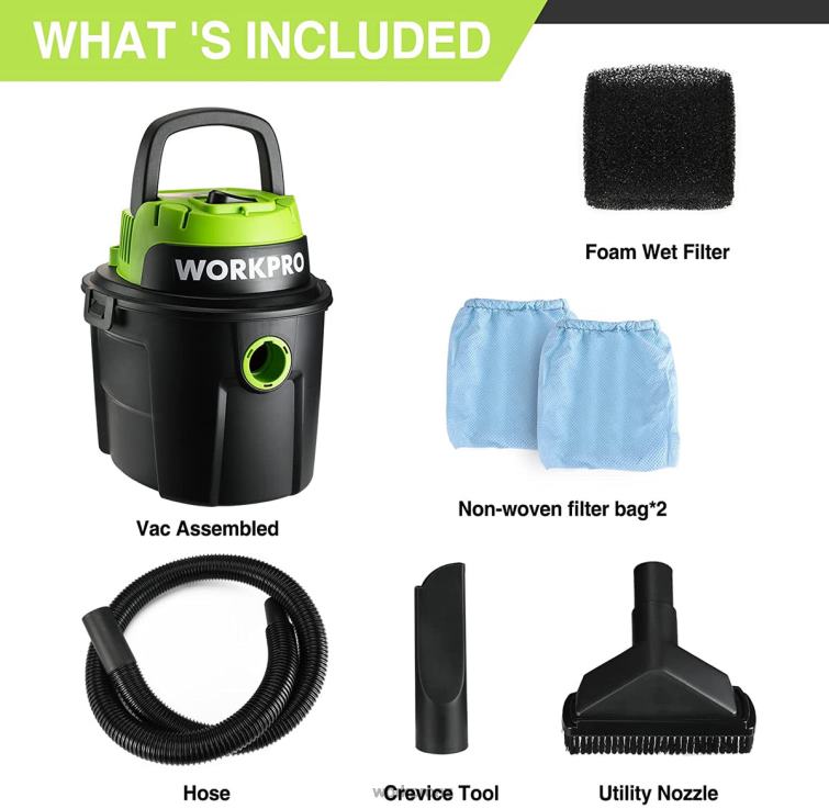 Wet/Dry Vacuum 2.5 Gallon 3 Peak Horsepower, Portable Shop Vacuum Cleaner for Home 8884L216 Useful WORKPRO Tool