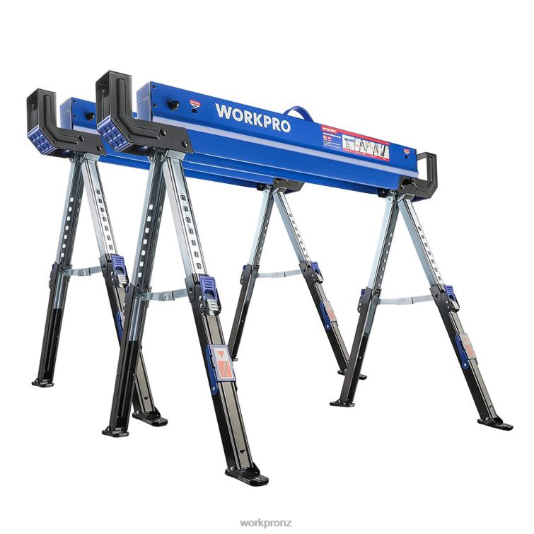 2 Pcs Folding Sawhorse Adjustable Heavy Duty Saw horse with 2x4 Support Arms, 3000 lbs Load Capacity, 24-32 inch Height Adjustable Legs, Pivoting Feet & Support Pegs 8884L35 New WORKPRO Storage