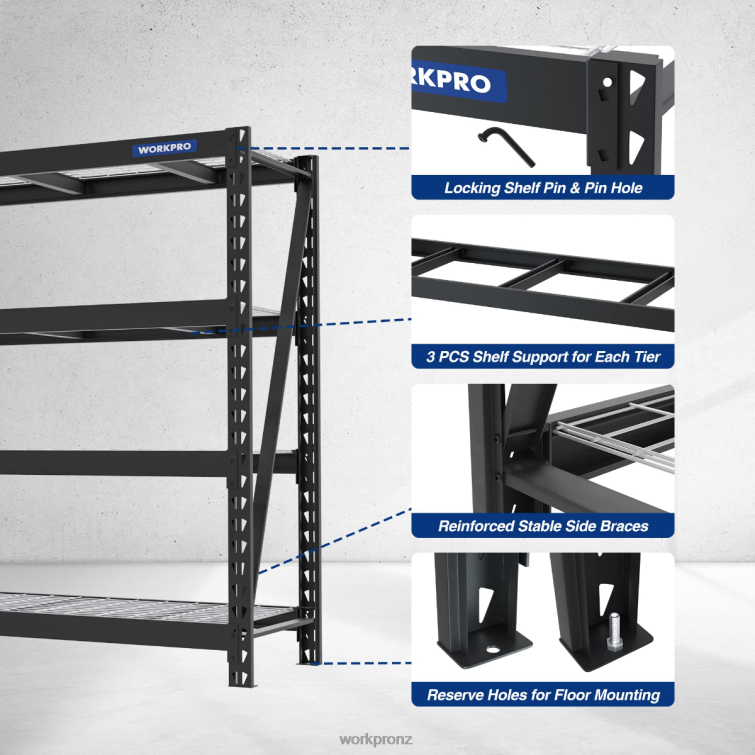 4-Tier Metal Garage Shelving Unit,7200 LBS Capacity, Heavy Duty Industrial Adjustable Shelves 8884L10 Helpful WORKPRO Storage