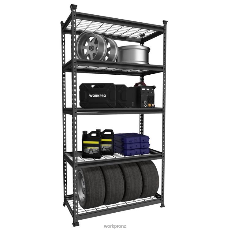 5-Tier Metal Storage Shelving Unit Adjustable Storage Rack Heavy Duty Shelf 8884L6 Black With Silver Pattern WORKPRO Storage