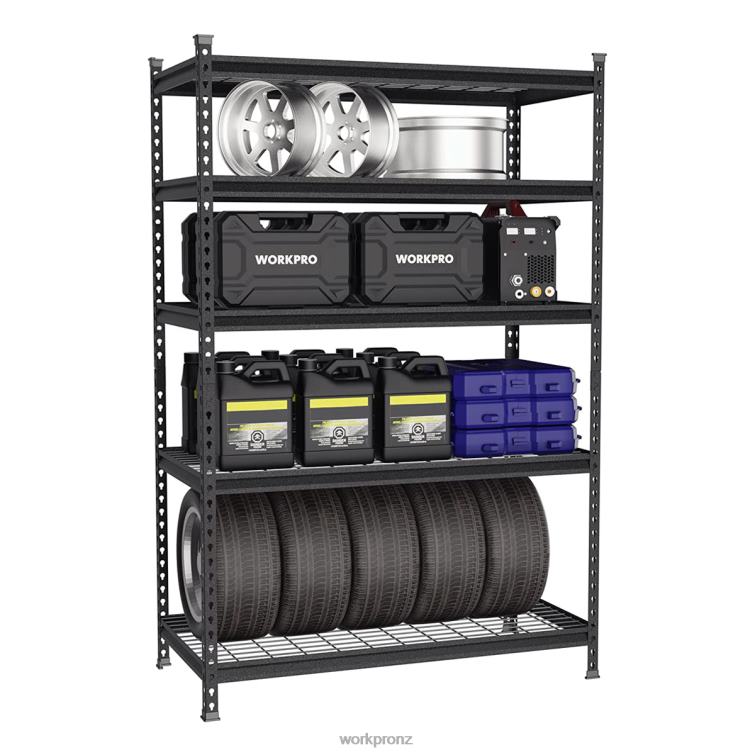 5-Tier Metal Storage Shelving Unit Adjustable Storage Rack Heavy Duty Shelf 8884L6 Black With Silver Pattern WORKPRO Storage