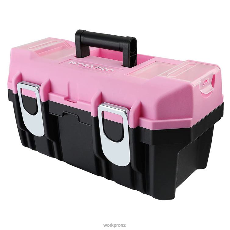 16-inch Tool Box, Plastic Toolbox with Metal Latch and Removable Tray 8884L23 Pink WORKPRO Storage