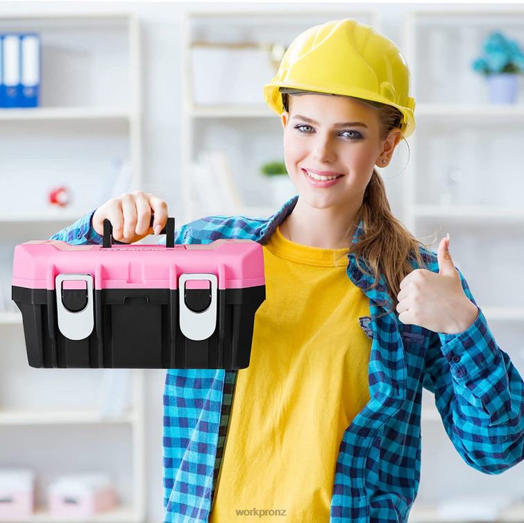 16-inch Tool Box, Plastic Toolbox with Metal Latch and Removable Tray 8884L23 Pink WORKPRO Storage