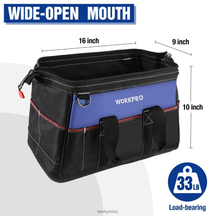 16-inch Wide Mouth Tool Bag, Heavy Duty Cloth Tool Storage Bag with Water Proof Molded Base, Adjustable Shoulder Strap 8884L24 Helpful WORKPRO Storage