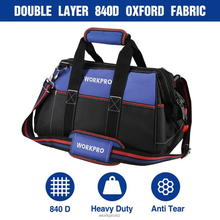 16-inch Wide Mouth Tool Bag, Heavy Duty Cloth Tool Storage Bag with Water Proof Molded Base, Adjustable Shoulder Strap 8884L24 Helpful WORKPRO Storage