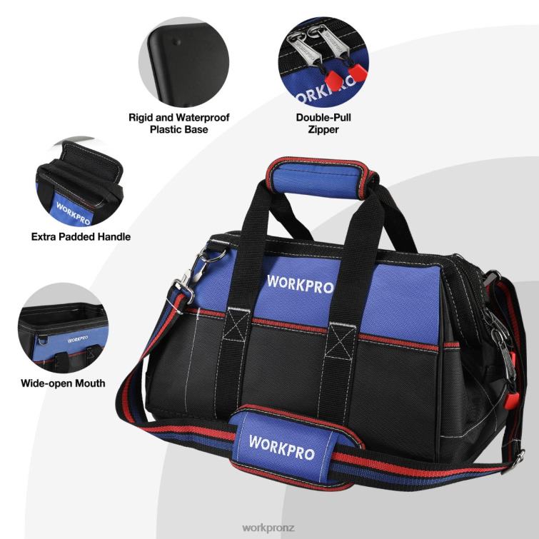 16-inch Wide Mouth Tool Bag, Heavy Duty Cloth Tool Storage Bag with Water Proof Molded Base, Adjustable Shoulder Strap 8884L24 Helpful WORKPRO Storage