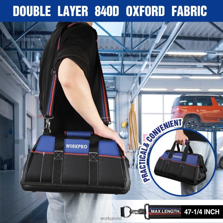 16-inch Wide Mouth Tool Bag, Heavy Duty Cloth Tool Storage Bag with Water Proof Molded Base, Adjustable Shoulder Strap 8884L24 Helpful WORKPRO Storage