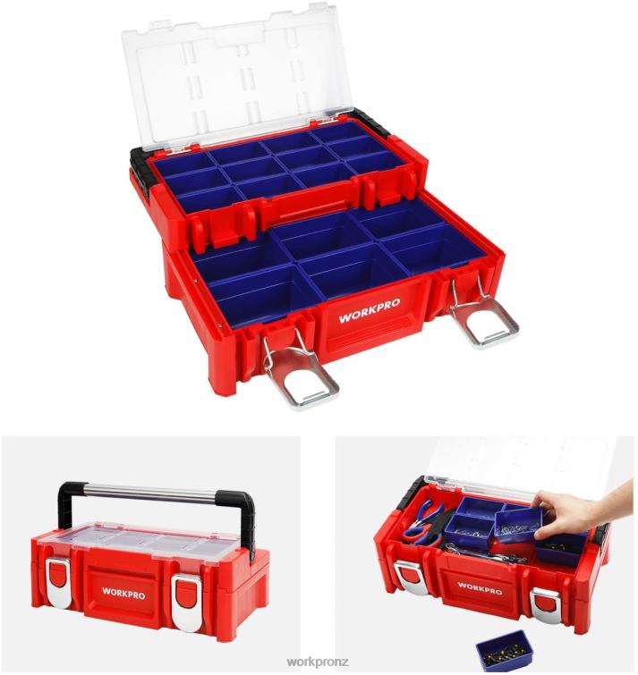 17-inch Plastic Tool Box, Storage Box with Locking Lid and Stainless Steel Handle 8884L25 Red WORKPRO Storage