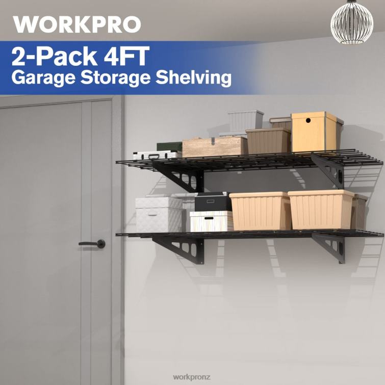 2-Pack 2x4FT Heavy Duty Garage Wall Mounted Shelving, 400lbs Load Capacity (Total) 8884L14 Black WORKPRO Storage