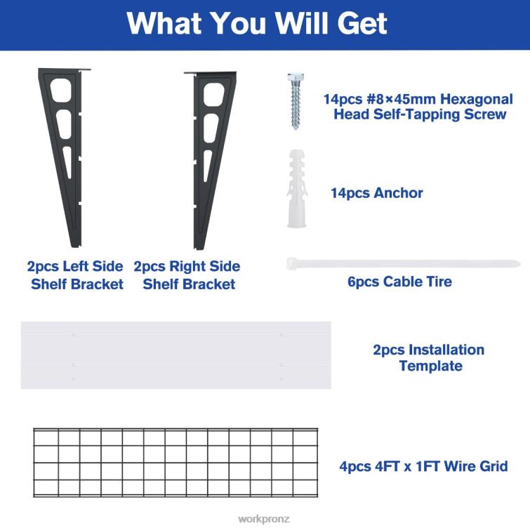 2-Pack 2x4FT Heavy Duty Garage Wall Mounted Shelving, 400lbs Load Capacity (Total) 8884L14 Black WORKPRO Storage