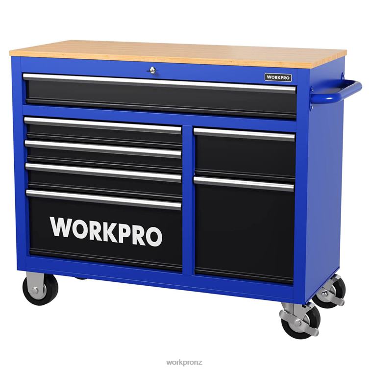 42-Inch 7-Drawers Rolling Tool Chest with Wooden Top, Equipped with Casters, Handle, Drawer Liner, and Locking System, 1000 lbs Load Capacity 8884L26 New WORKPRO Storage