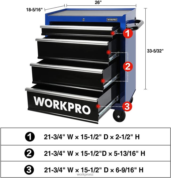 4-Drawer Tool Chest, 26-Inch Rolling Metal Tool Storage Cabinet with Casters, Locking System, Drawer Liner, 450 lbs Load Capacity 8884L17 Morden WORKPRO Storage