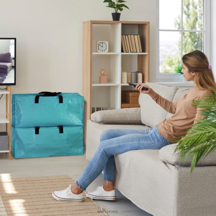 6 Pack Extra Large Heavy-Duty Storage Moving Tote Bags with Zippers & Carrying Handles Backpack Straps 8884L142 Pink/Blue WORKPRO Storage