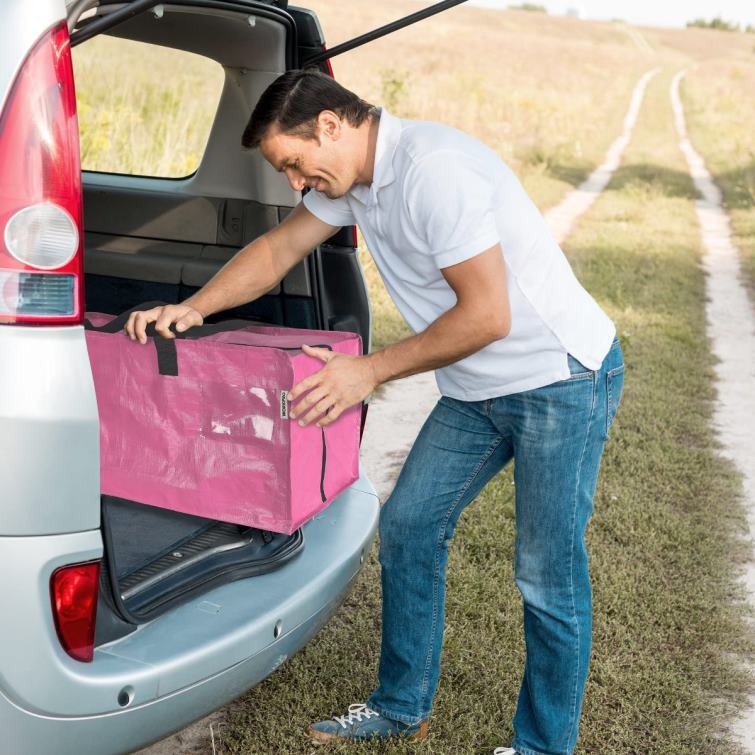 6 Pack Extra Large Heavy-Duty Storage Moving Tote Bags with Zippers & Carrying Handles Backpack Straps 8884L142 Pink/Blue WORKPRO Storage