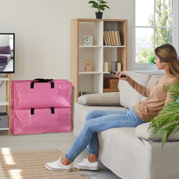 6 Pack Extra Large Heavy-Duty Storage Moving Tote Bags with Zippers & Carrying Handles Backpack Straps 8884L142 Pink/Blue WORKPRO Storage