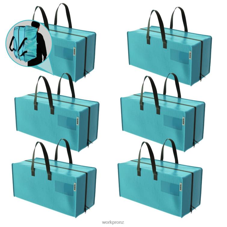 6 Pack Extra Large Heavy-Duty Storage Moving Tote Bags with Zippers & Carrying Handles Backpack Straps 8884L142 Pink/Blue WORKPRO Storage