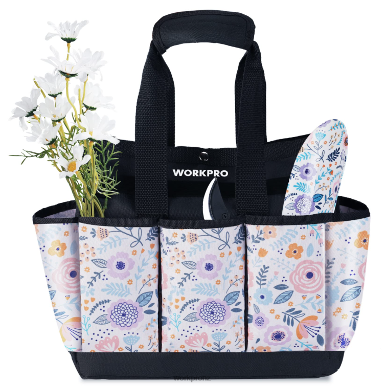 Garden Tool Bag with 9 Pockets 8884L286 Floral White/Floral Pink WORKPRO Storage