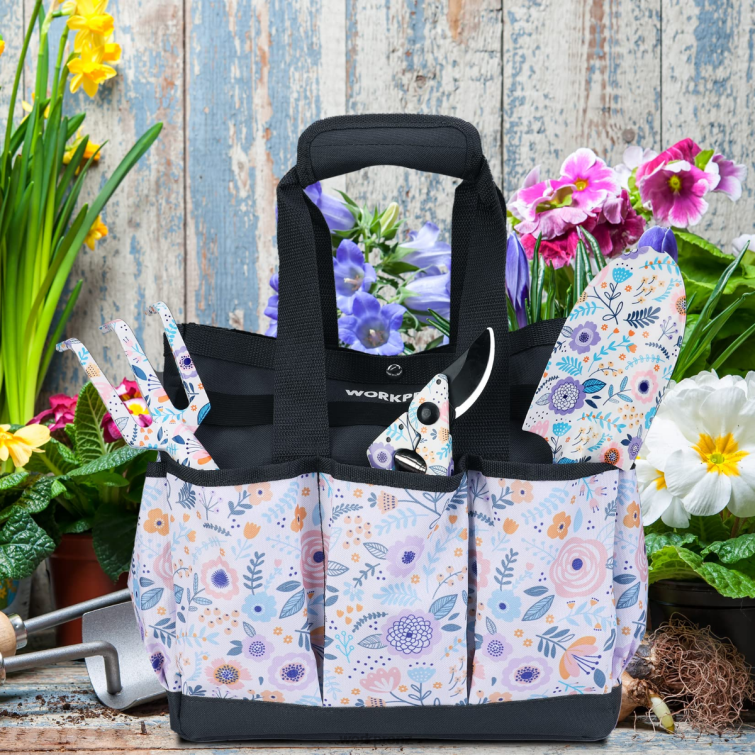 Garden Tool Bag with 9 Pockets 8884L286 Floral White/Floral Pink WORKPRO Storage