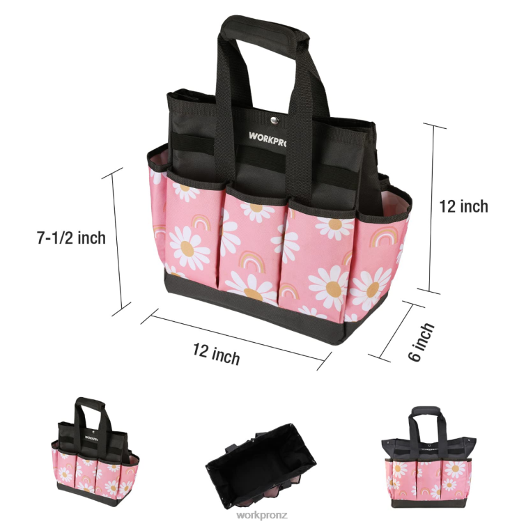 Garden Tool Bag with 9 Pockets 8884L286 Floral White/Floral Pink WORKPRO Storage