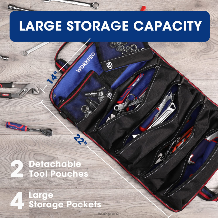 Heavy Duty Tool Roll Up Bag Organizer with 6 Pockets and Detachable Tool Pouches 8884L32 New WORKPRO Storage