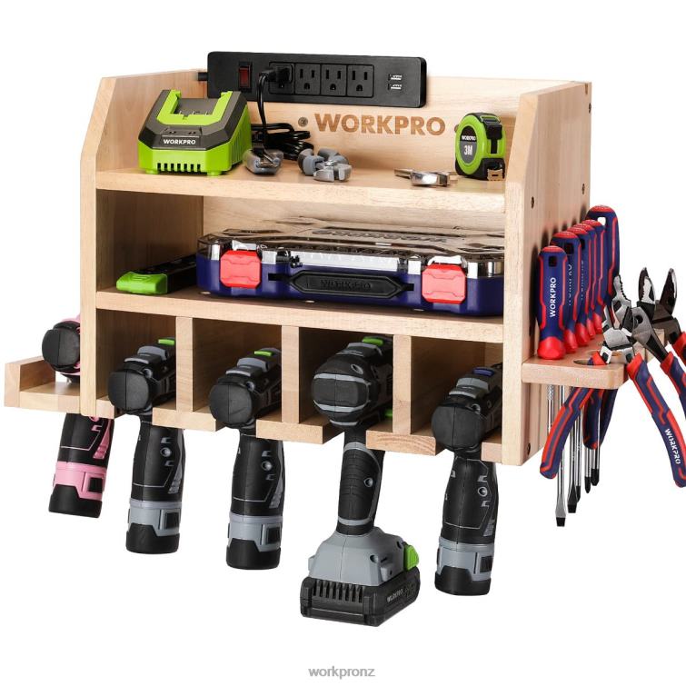 Power Tool Organizer, Cordless Drill Holder Storage Wall Mount with 5 Drill Hanging Slots, Solid Wooden Tool Storage 8884L19 Helpful WORKPRO Storage
