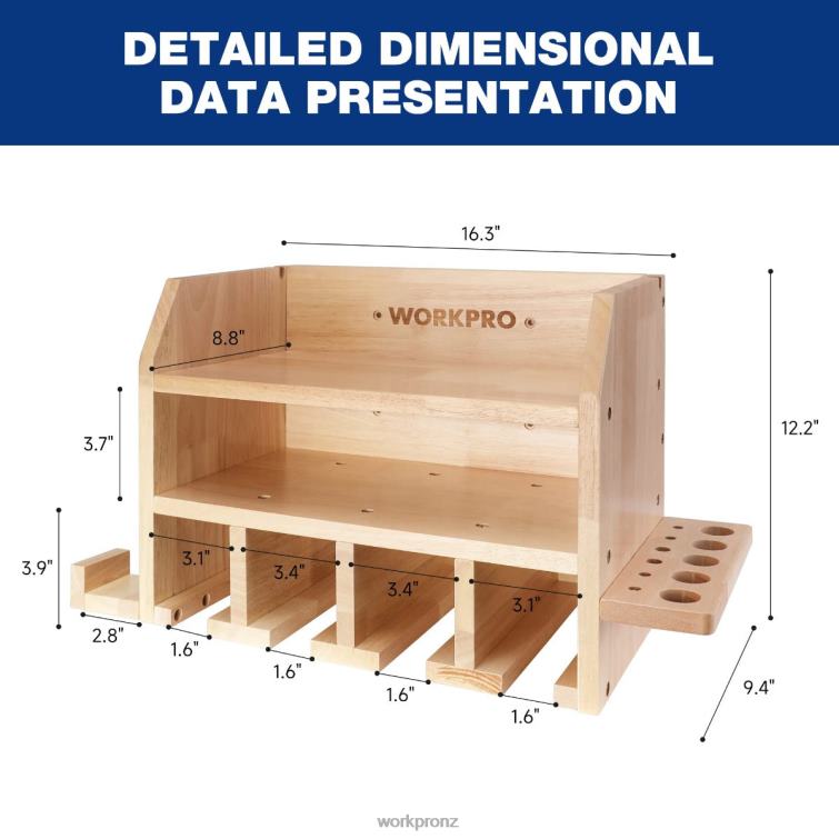 Power Tool Organizer, Cordless Drill Holder Storage Wall Mount with 5 Drill Hanging Slots, Solid Wooden Tool Storage 8884L19 Helpful WORKPRO Storage