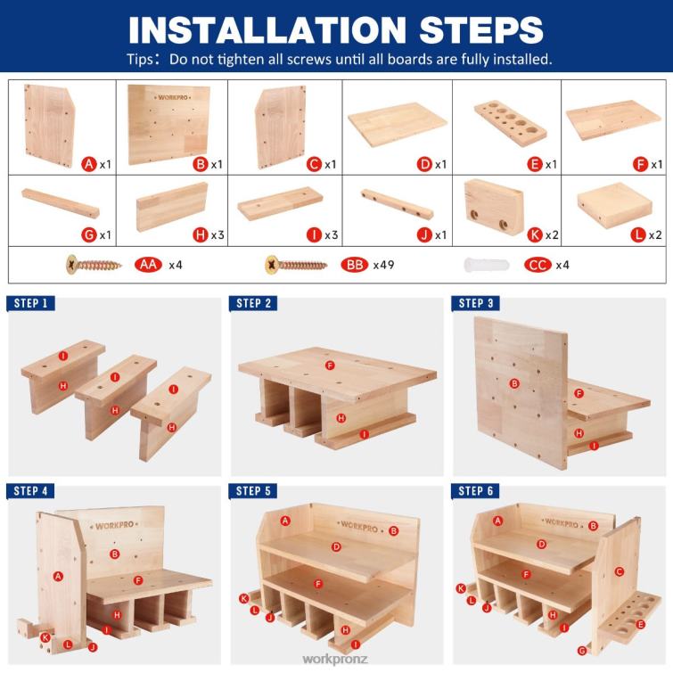 Power Tool Organizer, Cordless Drill Holder Storage Wall Mount with 5 Drill Hanging Slots, Solid Wooden Tool Storage 8884L19 Helpful WORKPRO Storage