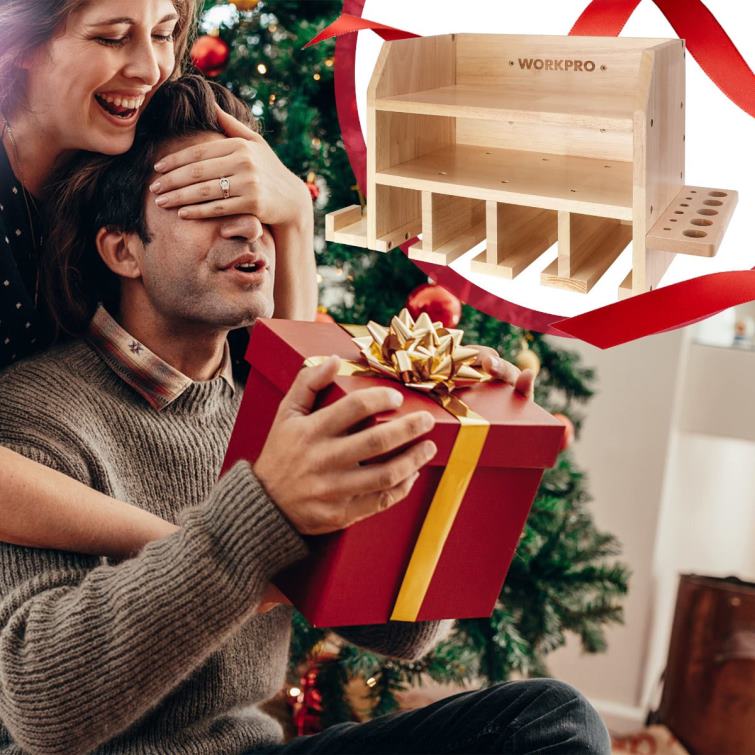 Power Tool Organizer, Cordless Drill Holder Storage Wall Mount with 5 Drill Hanging Slots, Solid Wooden Tool Storage 8884L19 Helpful WORKPRO Storage