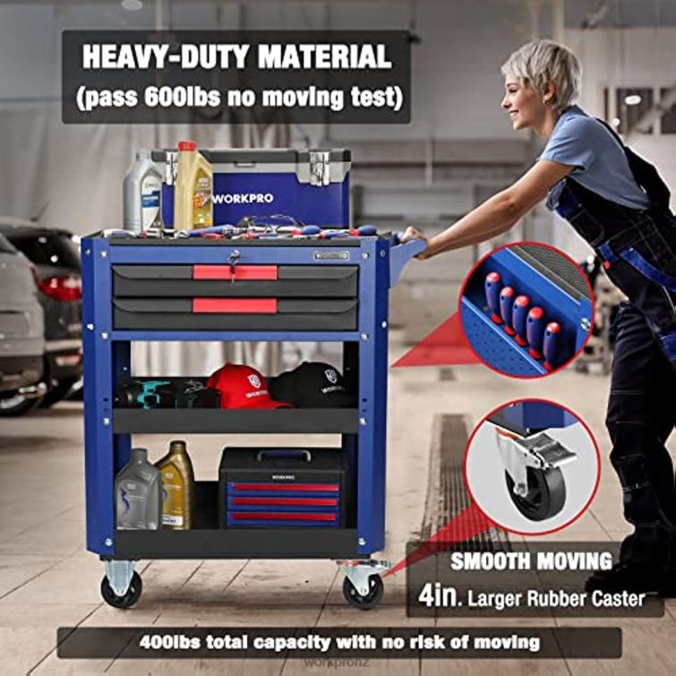 Premium 2-Drawer Rolling Tool Cart, Heavy Duty Utility Industrial Service Cart Storage Organizer with Wheels and Locking System 8884L16 Useful WORKPRO Storage