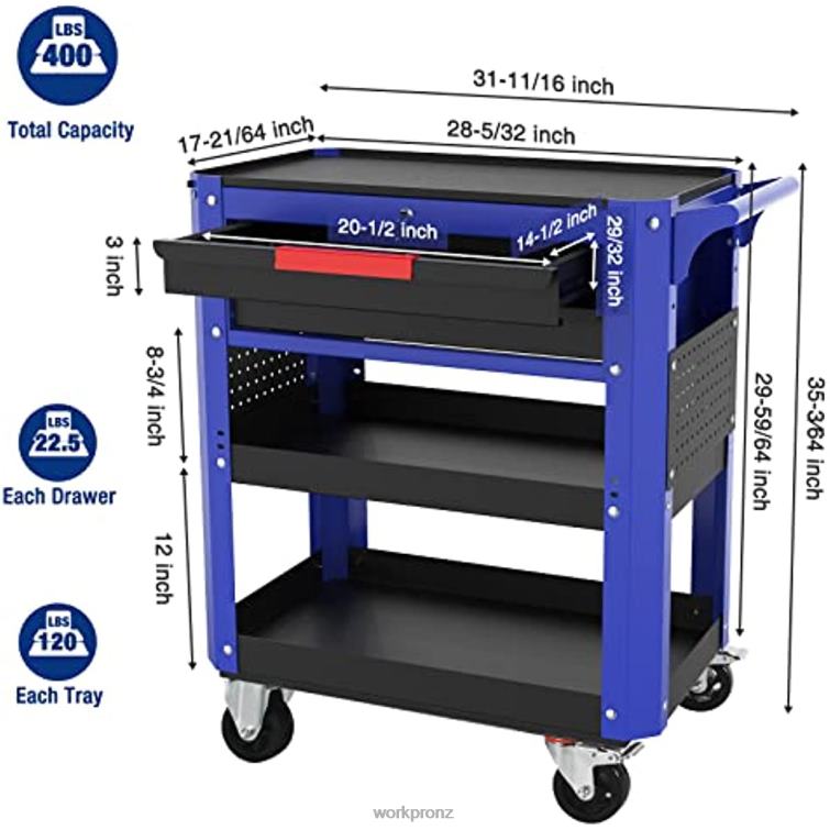Premium 2-Drawer Rolling Tool Cart, Heavy Duty Utility Industrial Service Cart Storage Organizer with Wheels and Locking System 8884L16 Useful WORKPRO Storage