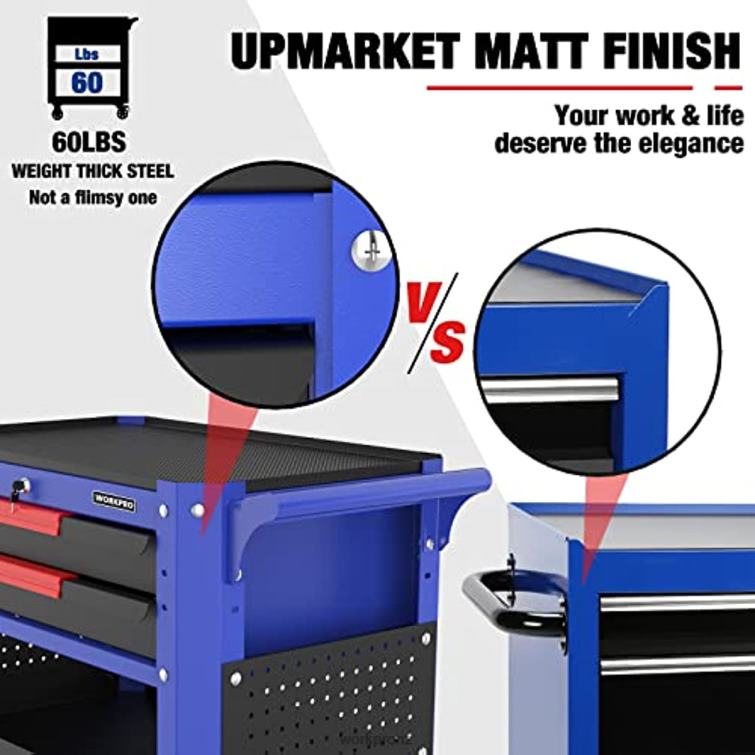 Premium 2-Drawer Rolling Tool Cart, Heavy Duty Utility Industrial Service Cart Storage Organizer with Wheels and Locking System 8884L16 Useful WORKPRO Storage