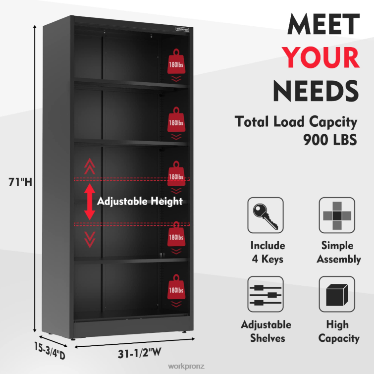 Storage Cabinet, Metal Garage Cabinets with Doors and Shelves 8884L22 Morden WORKPRO Storage