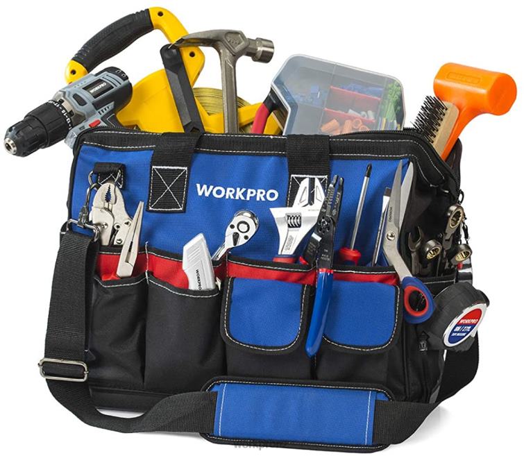 Tool Bag Closed Top Wide Slot Storage with Waterproof Base and Adjustable Shoulder Straps 8884L30 Morden WORKPRO Storage