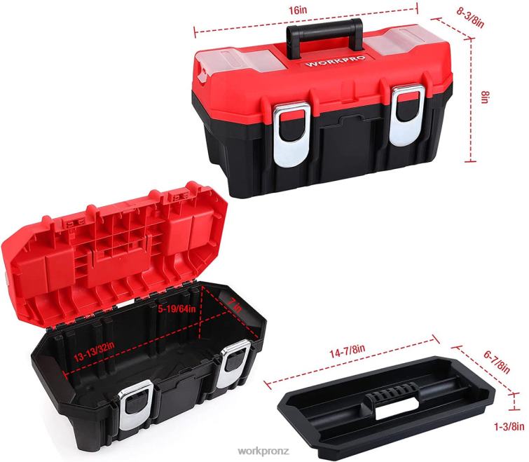 Tool Box Portable with Removable Tray Heavy Duty Toolbox with 2 Metal Latches 8884L33 Useful WORKPRO Storage