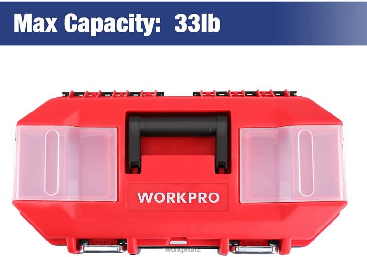 Tool Box Portable with Removable Tray Heavy Duty Toolbox with 2 Metal Latches 8884L33 Useful WORKPRO Storage
