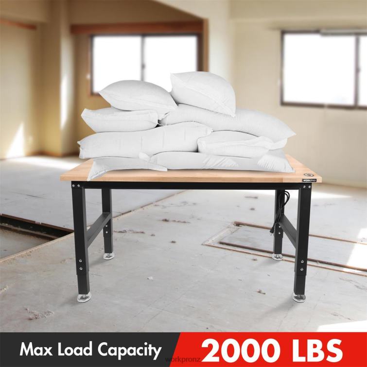 Adjustable Workbench 2000 LBS Load Capacity Hardwood Worktable with Power Outlets 8884L1 Helpful WORKPRO Storage