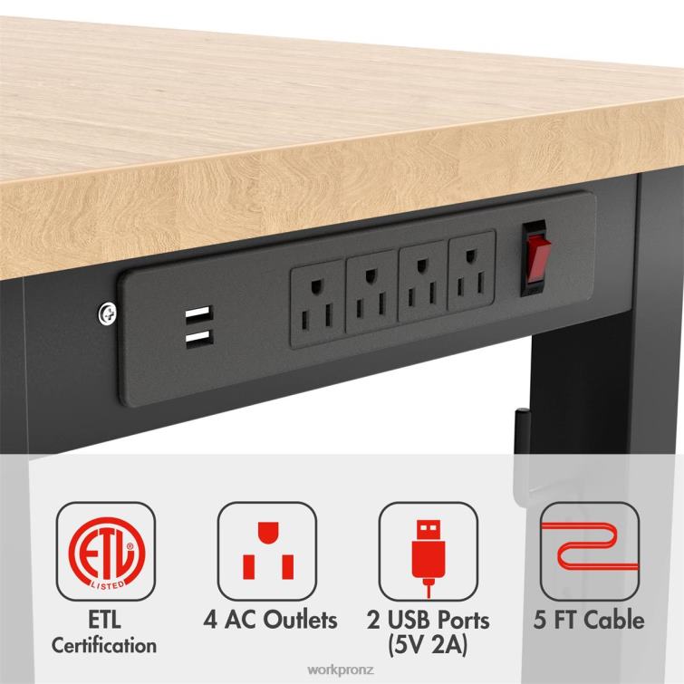 Adjustable Workbench 2000 LBS Load Capacity Hardwood Worktable with Power Outlets 8884L1 Helpful WORKPRO Storage
