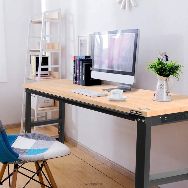 Adjustable Workbench 2000 LBS Load Capacity Hardwood Worktable with Power Outlets 8884L1 Helpful WORKPRO Storage