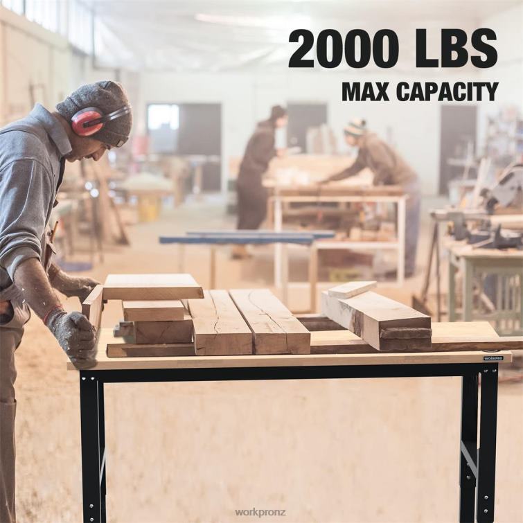 Adjustable Workbench 2000 LBS Load Capacity Hardwood Worktable with Power Outlets 8884L1 Helpful WORKPRO Storage