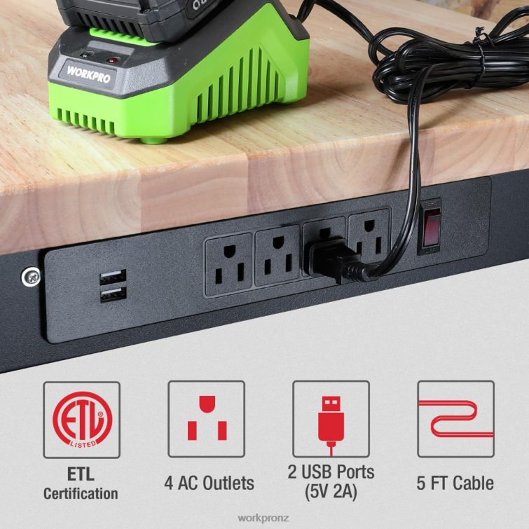 Adjustable Workbench 3000 LBS Load Capacity Hardwood Worktable with Power Outlets 8884L4 Useful WORKPRO Storage