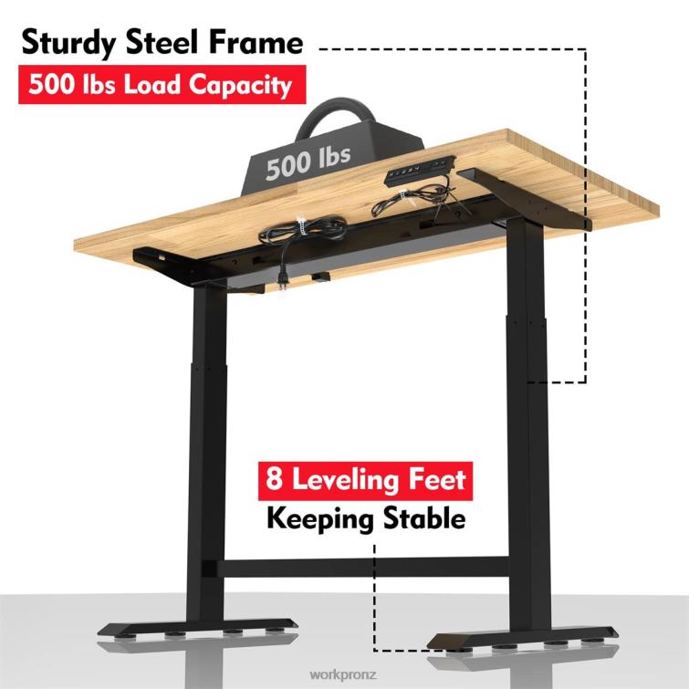 Electric Standing Height Adjustable Workbench with Wooden Top and Dual Motor 8884L5 Morden WORKPRO Storage