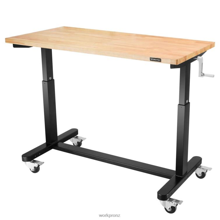 Height Adjustable Work Table with Crank Handle, with Casters and Leveling Feet, 500 Lbs Load Capacity 8884L3 Useful WORKPRO Storage