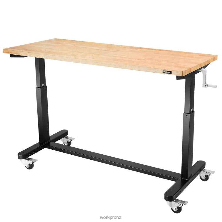 Height Adjustable Work Table with Crank Handle, with Casters and Leveling Feet, 500 Lbs Load Capacity 8884L3 Useful WORKPRO Storage